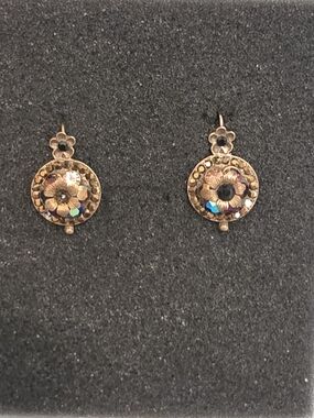 Michal Negrin Gold Floral Filigree Drop Earrings with Multicolor Crystals